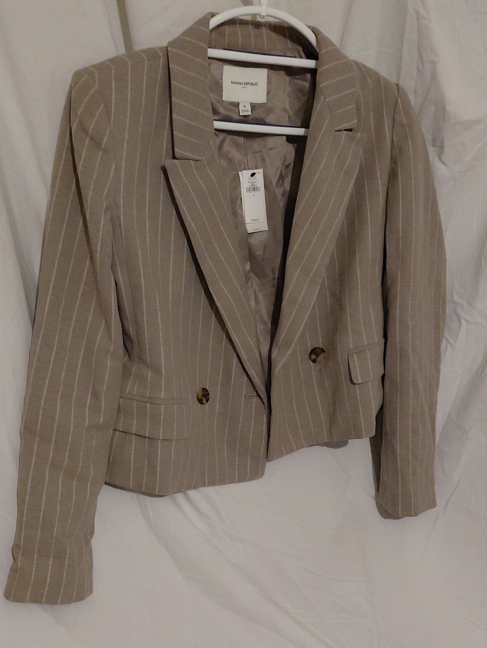 Banana Republic Taupe Pinstripe Double-Breasted Blazer
